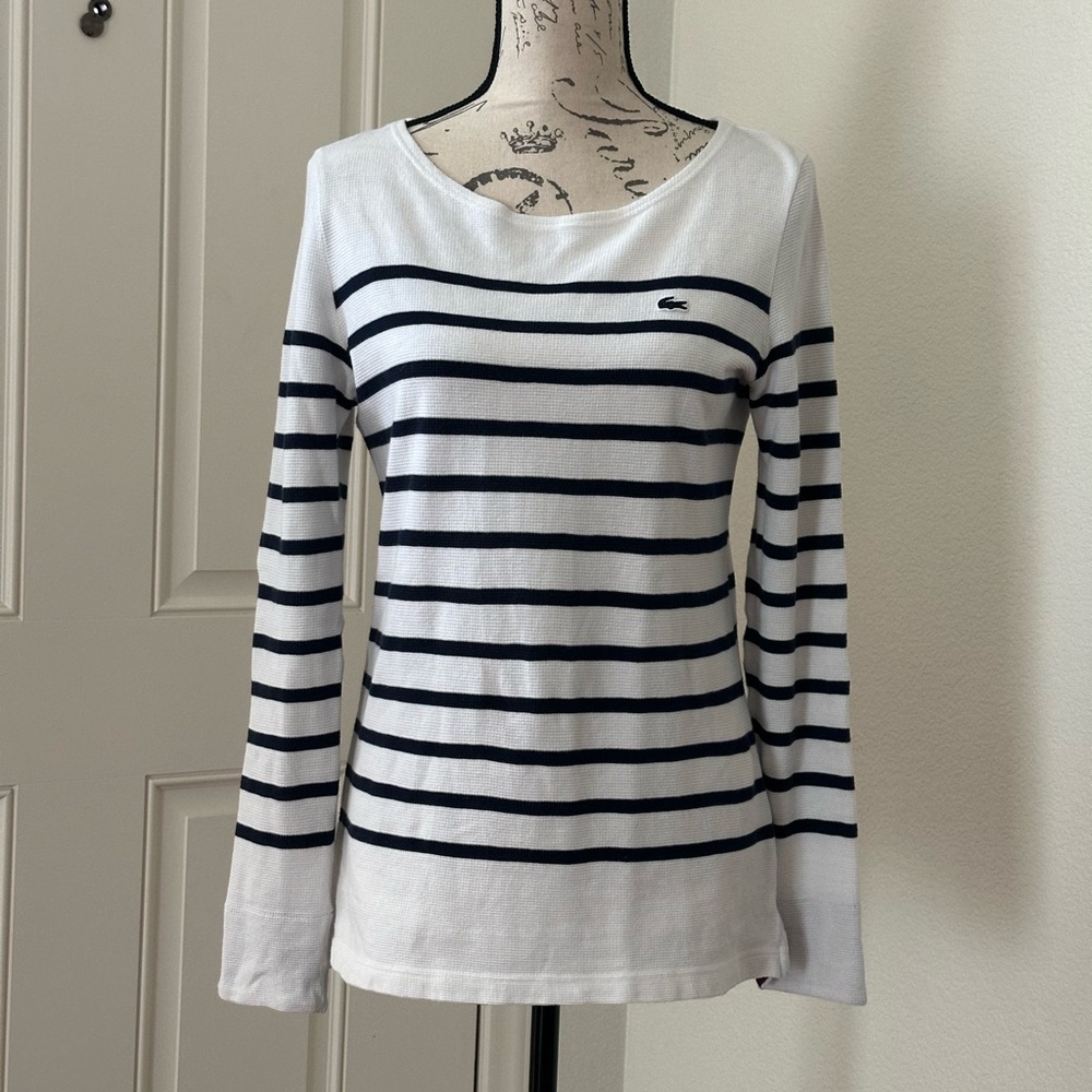 Lacoste White and Navy Striped Top